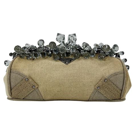 prada misto lino drawstring canvas pouch|PRADA Mistolino Natural Canvas Crystal Beaded Top Pochette.